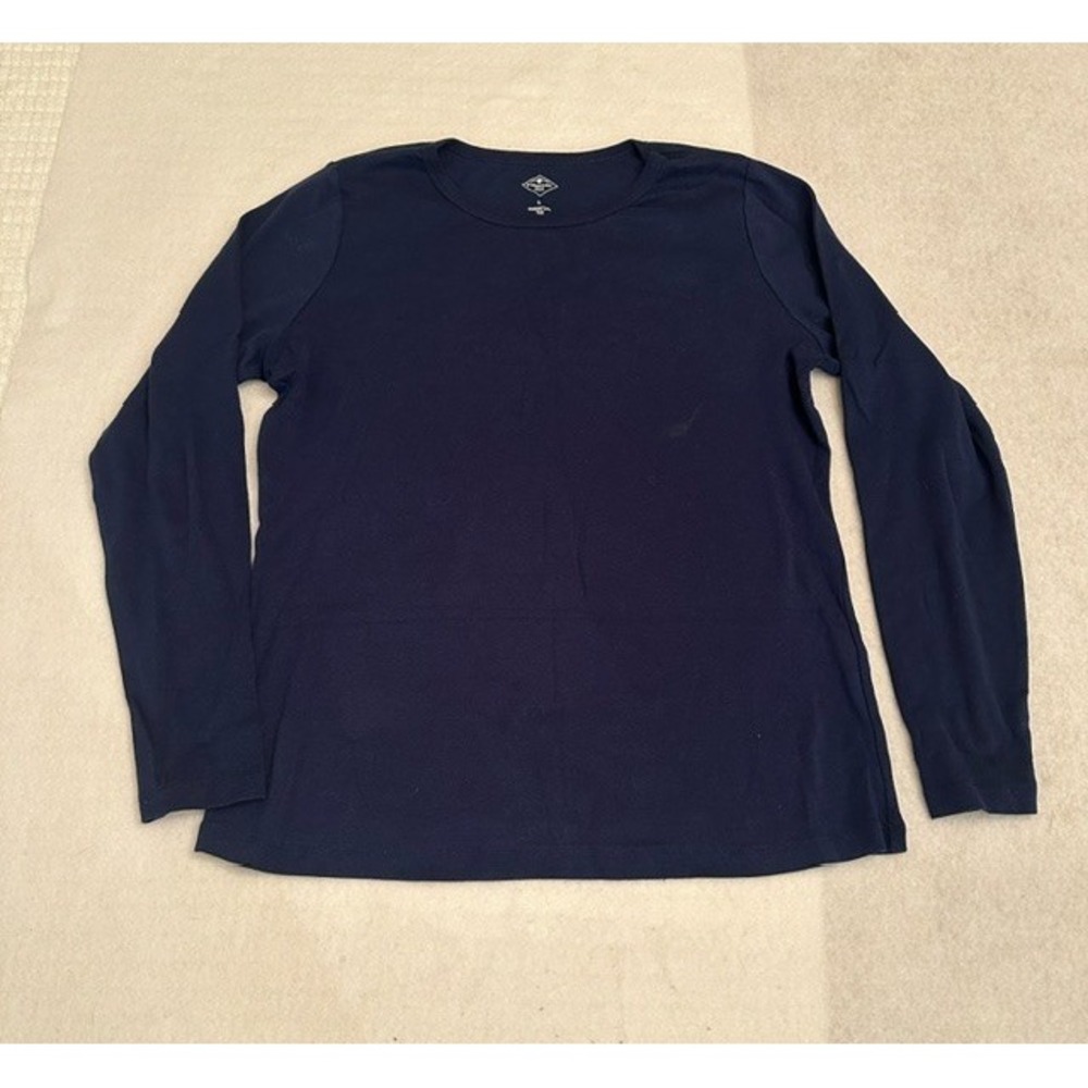 St Johns Bay Navy Long Sleeve Crew Top Womens Large Basic Knit Casual Shirt